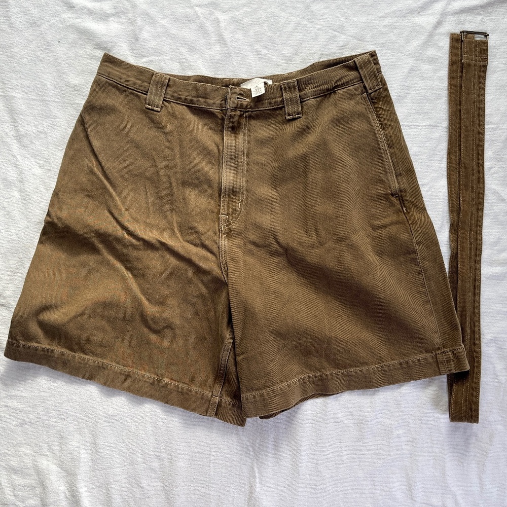 Men’s Beige Denim Shorts with Belt Size 38